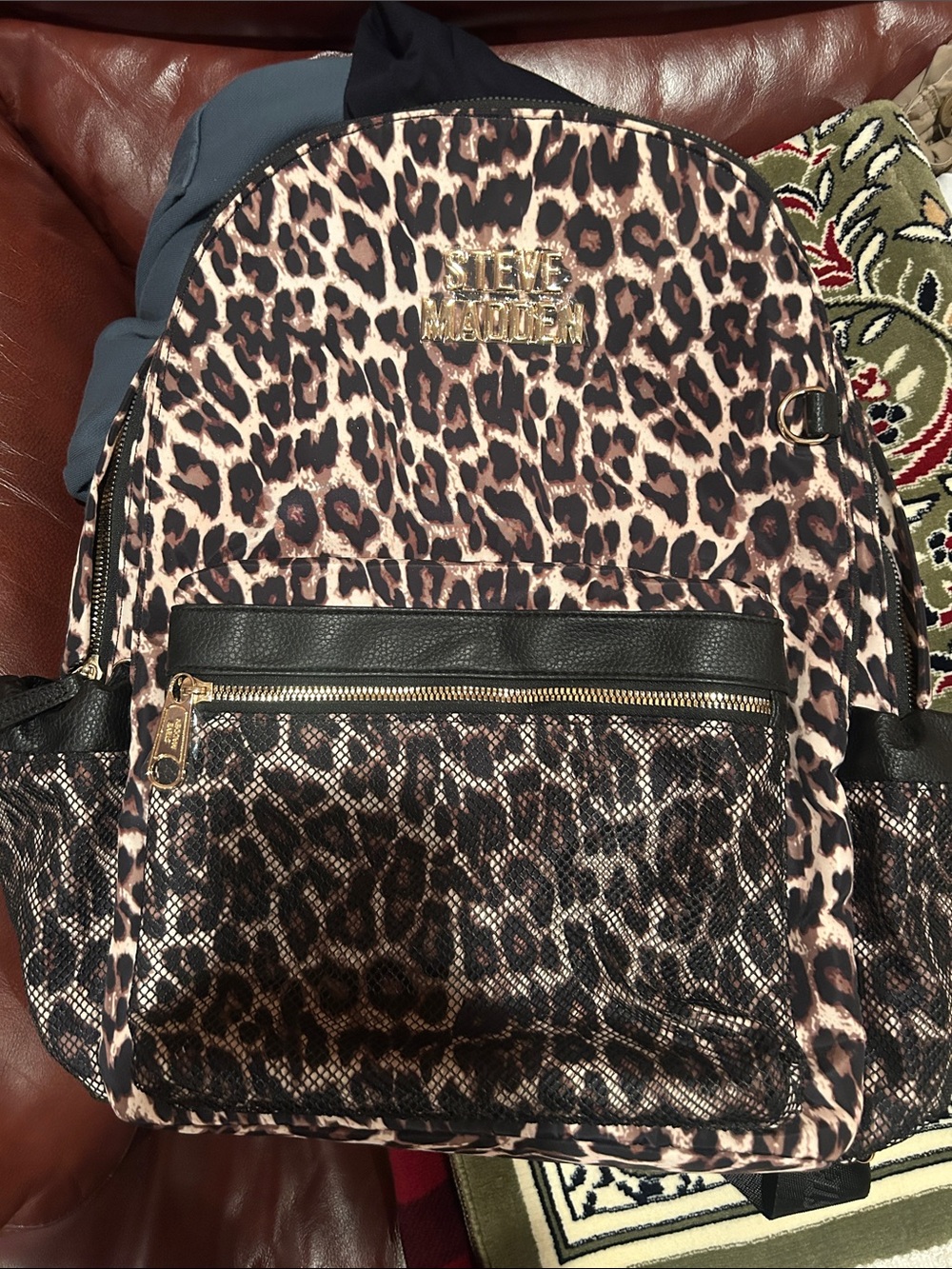 Steve Madden Leopard Print Backpack with Gold Hardware
